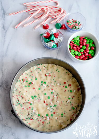 Holiday Sugar Cookie Cake - spread mixture over the bottom of of the spring form pan