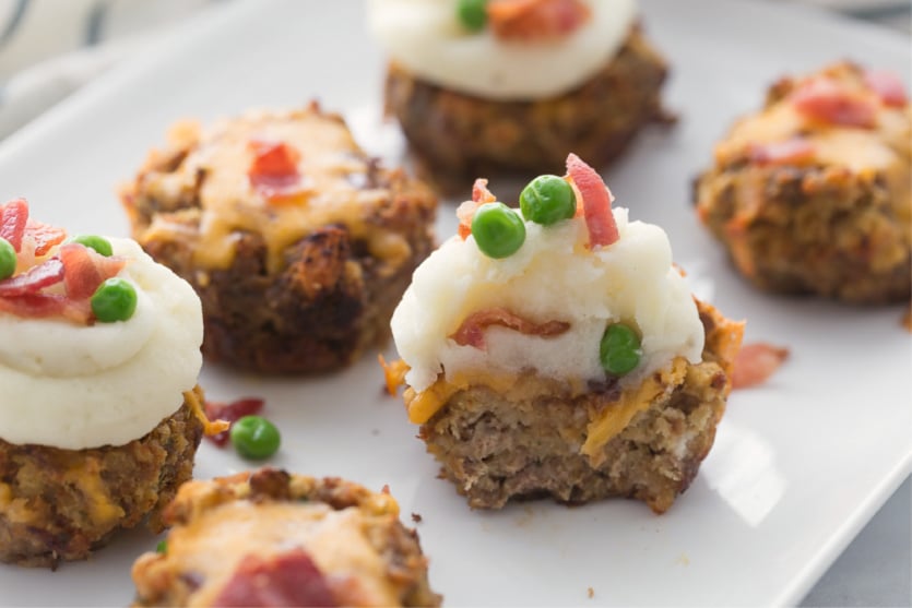 Mini Meatloaf Cupcakes served on a white plate - Family Fresh Meals