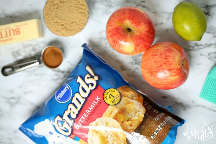 Skillet Apple Pie Dessert Biscuits - Ingredients apples, lemon, butter, brown sugar, cinnamon and biscuits