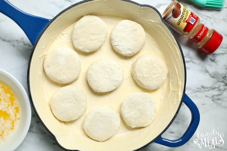 Skillet Apple Pie Dessert Biscuits - biscuits in a prepared skillet