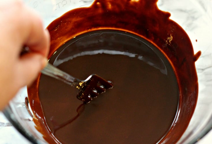 Sour Cream Chocolate Cake - mixing melted chocolate and butter