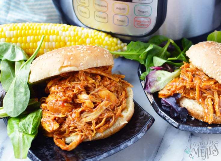 Instant Pot BBQ Chicken - Served on a bun - Family Fresh Meals