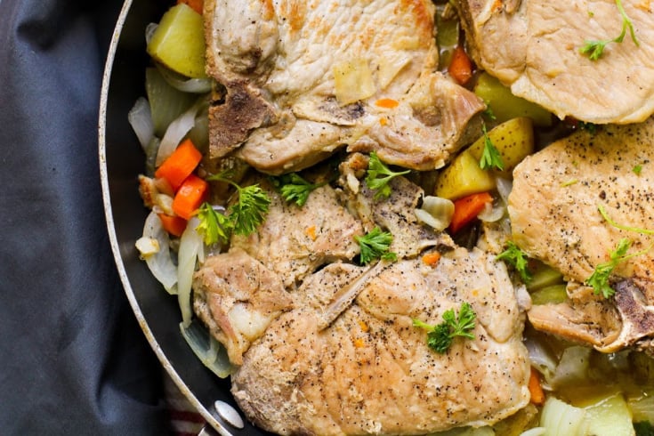 One Pot Pork Chops and Vegetables - finished pork chop dish in a pot jpg