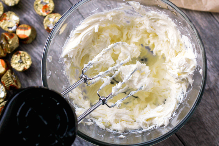 Peanut Butter Cup Cheesecake Dip - butter and cream cheese whipped together