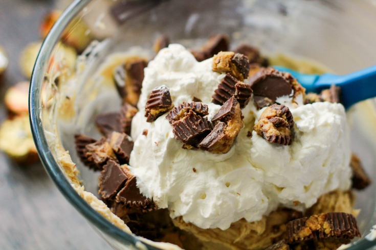 Peanut Butter Cup Cheesecake Dip - peanut butter cups mixed into dip mixture