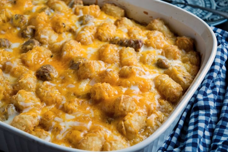 Cheesy Tater Tot Breakfast Casserole - Baked breakfast casserole topped with cheese