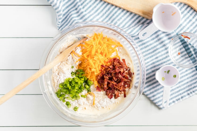 Bacon Cheddar Irish Soda Bread - Stir in cheese, bacon and chives - Family Fresh Meals