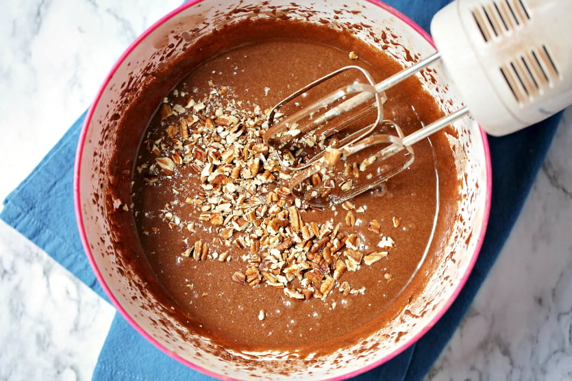 Butter Pecan Brownies - brownie batter mixed with hand mixer