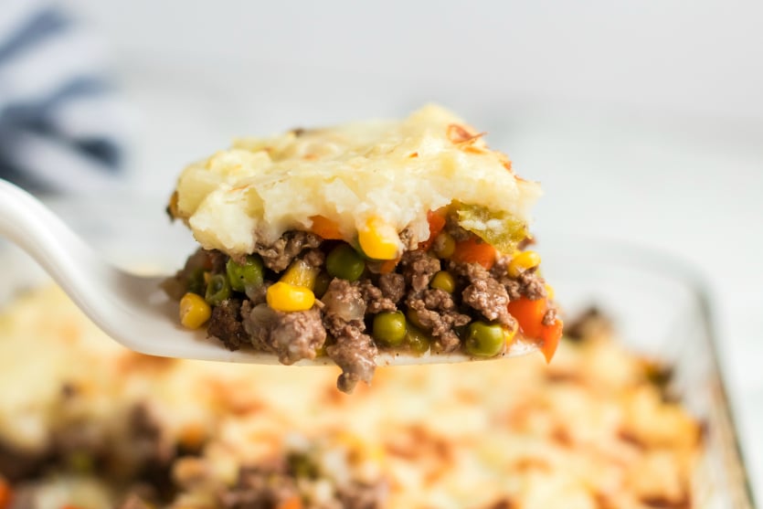 Easy Shepherds Pie Recipe -A slice of shepherds pie - Family Fresh Meals