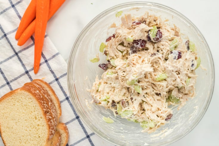 Healthy Chicken Salad lunchbox Idea - Chicken salad mixed in a glass bowl
