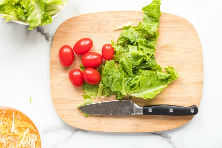 Healthy Taco Salad Lunchbox Idea - Fresh Ingredients on cutting board