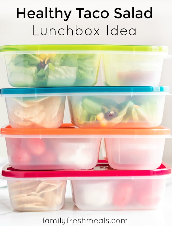 Healthy Taco Salad Lunchbox Idea for work or school lunch! Easy meal prep. Family Fresh Meals