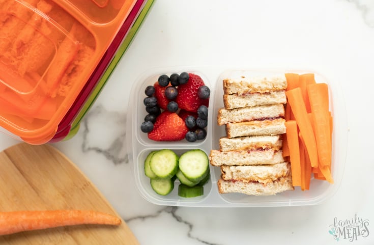 Peanut Butter Jelly Protein Box - Healthy Lunchbox Idea - Family Fresh Meals