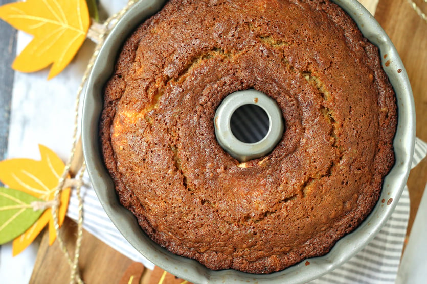 Cream Cheese Carrot Bundt Cake - cooked cake in bundt pan - family fresh meals