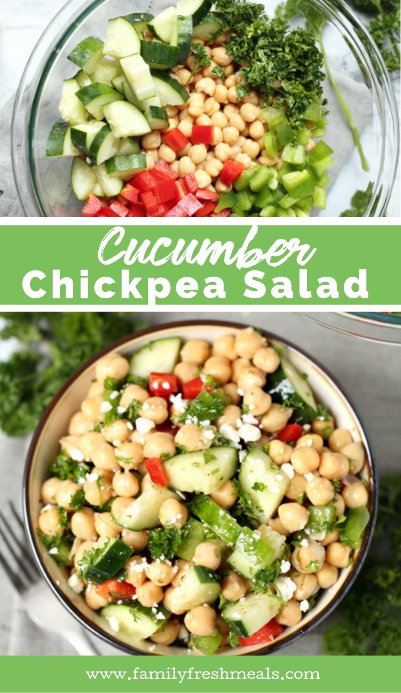 Cucumber Chickpea Salad #cucumber #familyfreshmeals #chickpea #salad #healthy #healthysalad #feta #vegetarian #springsalad via @familyfresh