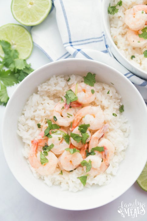 Easy Coconut Shrimp Recipe - Served over rice - Family Fresh Meals jpg