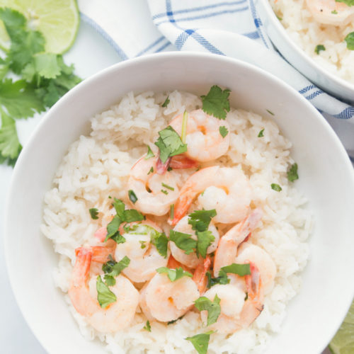 Easy Coconut Shrimp Recipe - Served over rice - Family Fresh Meals jpg