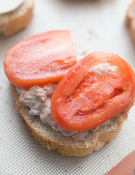 Life Changing Tuna Melt Recipe - Sliced tomatoes on top of tuna - Family Fresh Meals