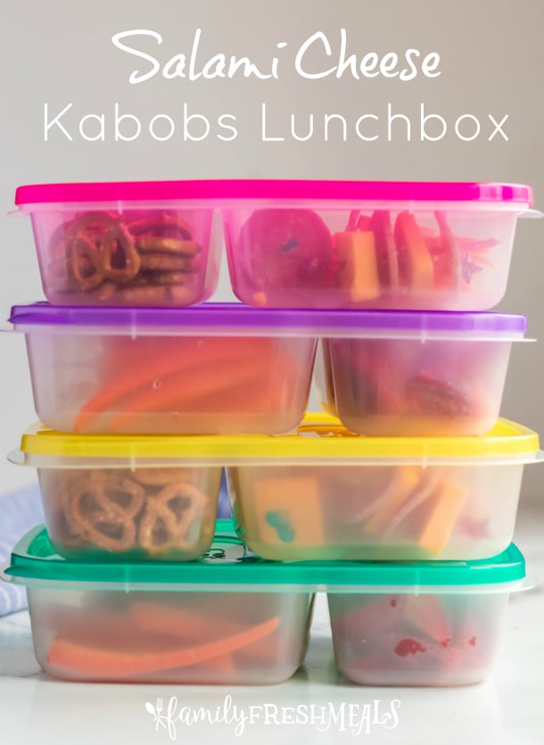 Salami Cheese Kabobs Lunchbox - School lunch packed in Easy Lunchboxes - Family Fresh Meals