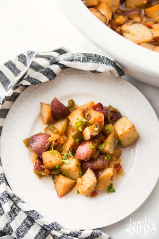 Crockpot Country Potatoes Recipe - Family Fresh Meals Recipe served on a white plate