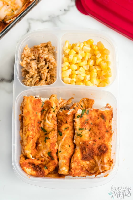 Easy Beef Enchiladas - Leftovers packed for lunch - Family Fresh Meals