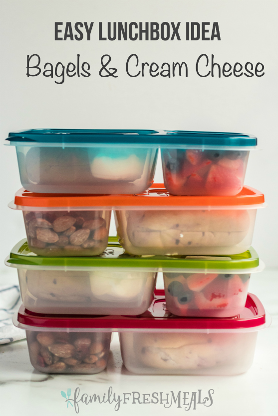 Easy Lunchbox Idea Bagels packed for lunch -- Family Fresh Meals