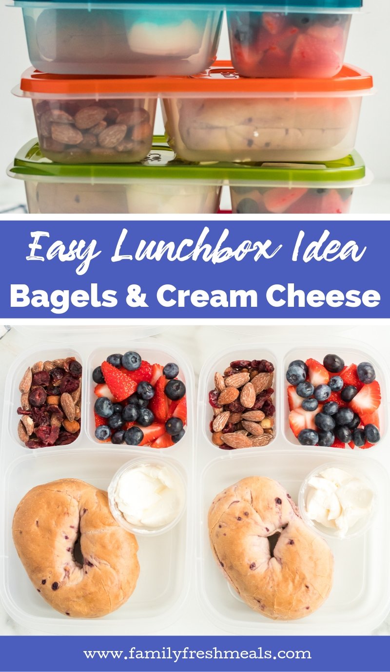 Easy Lunchbox Idea Bagels Packed for Lunch #easylunchboxes #familyfreshmeals #lunchbox #lunchideas #schoollunch #worklunch #healthylunch #bagel #lunch via @familyfresh