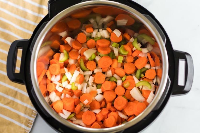 Instant Pot Chicken Noodle Soup - Chopped veggies in instant pot