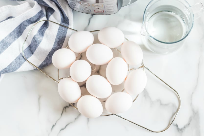 Instant Pot Hard Boiled Eggs - eggs placed on trivet