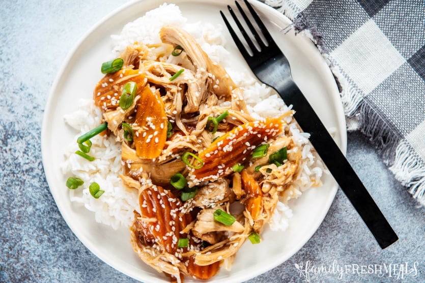 Instant Pot Teriyaki Chicken - Served on a white plate