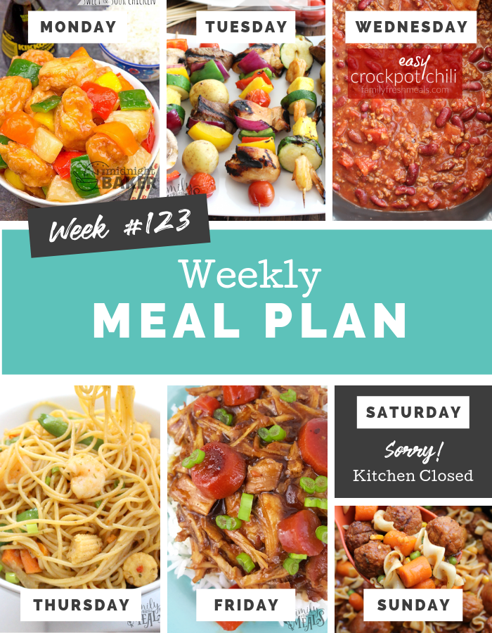 Easy Weekly Meal Plan Week 123 #mealplan #mealprep #dinner #familyfreshmeals #easyrecipe  via @familyfresh