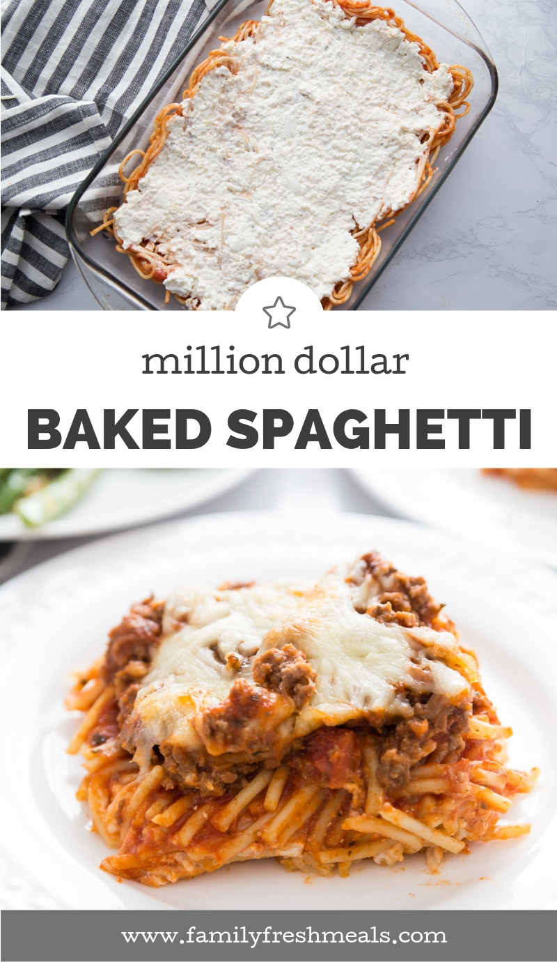 Million Dollar Baked Spaghetti Recipe #familyfreshmeals #spaghettibake #milliondollar #dinner #casserole #spaghetticasserole #familyfavorite #easyrecipe via @familyfresh