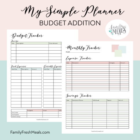 My Simple Planner Budget Addition Family Fresh Meals
