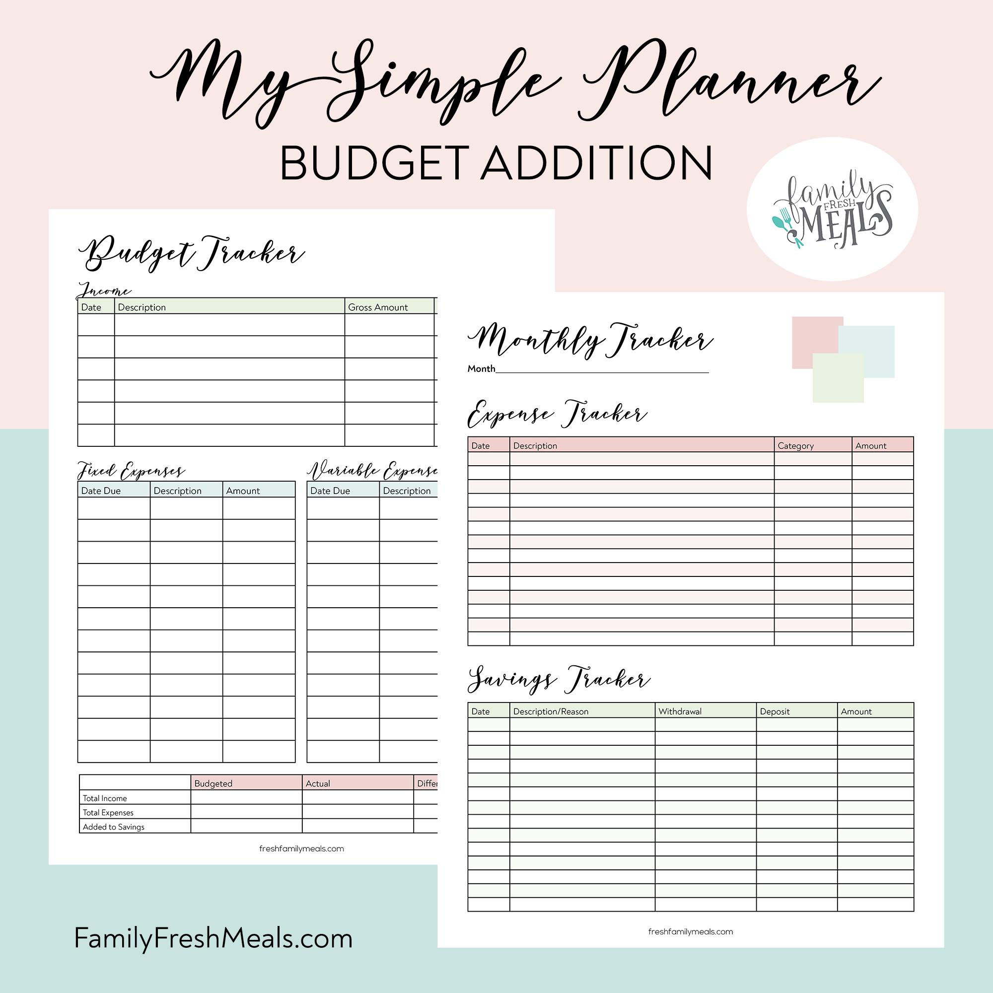 My Simple Planner Budget Tracker Addition - Family Fresh Meals