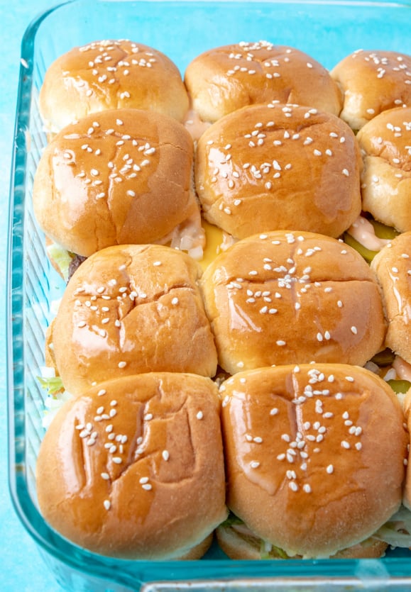 Big Mac Sliders - in baking dish