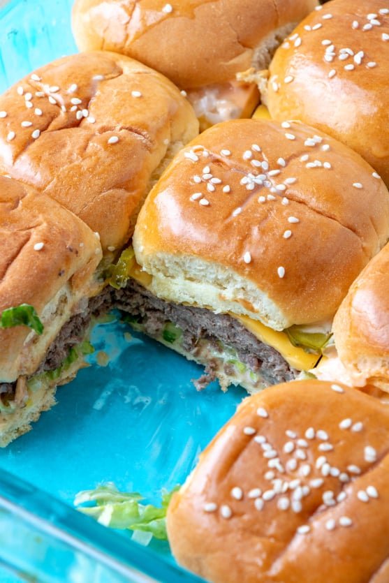 Big Mac Sliders recipe in a baking dish