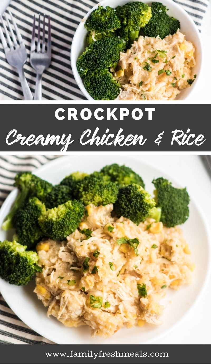 Crockpot Cheesy Chicken and Rice recipe #familyfreshmeals #crockpot #slowcooker #chickenrecipe #crockpotchicken #rice #cheesyrice #chickenandrice #dinner #easydinner #familydinner via @familyfresh