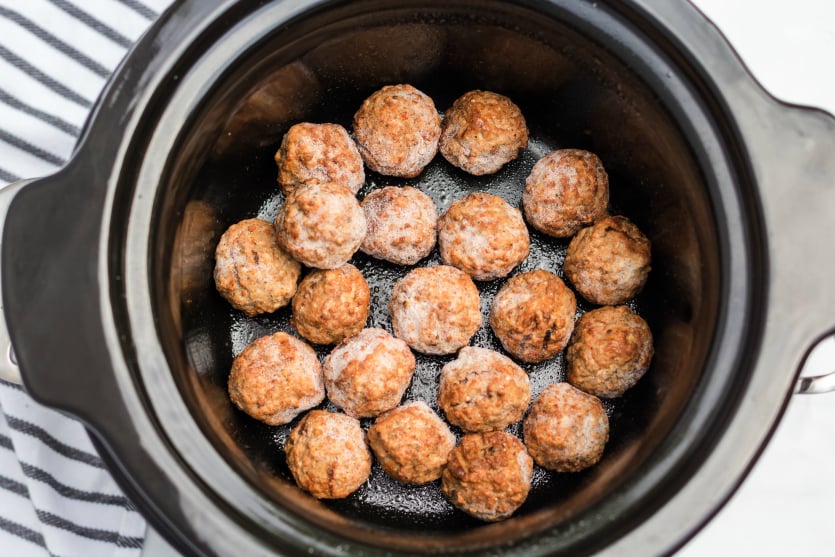 Crockpot Spaghetti and Meatballs - Frozen Meatballs placed in slow cooker