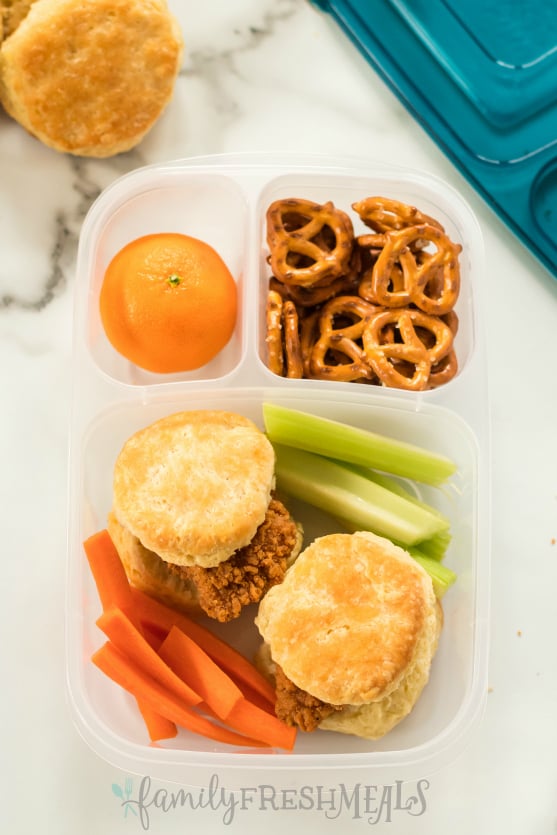 Easy Homemade Biscuits - Chicken and Biscuits packed for lunch with Easy Lunchboxes