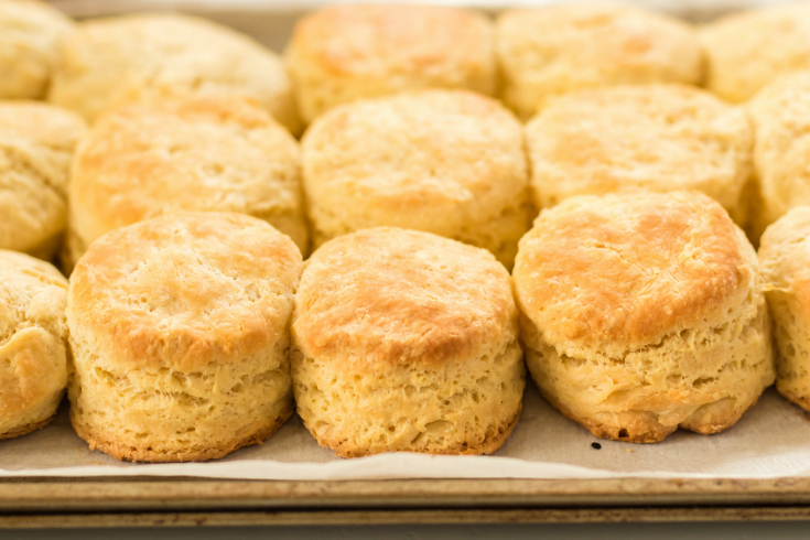 Easy Homemade Biscuits - fresh baked biscuits on a baking sheet