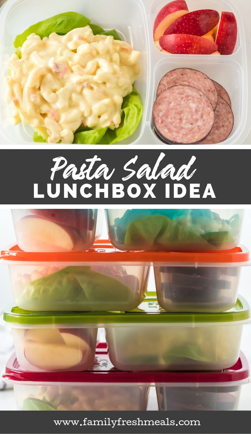 Pasta Salad Lunchbox Idea #lunchbox #lunchboxidea #easylunchboxes #familyfreshmeals #worklunch #schoollunch #healthylunch #lunch via @familyfresh