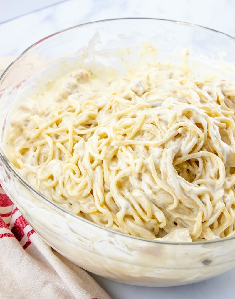 Easy Chicken Tetrazzini - creamy chicken mixture, mixed together with pasta