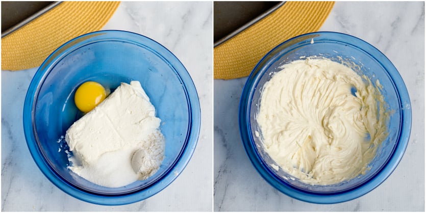 Cream Cheese Banana Bread - cream cheese mixture in mixing bowl