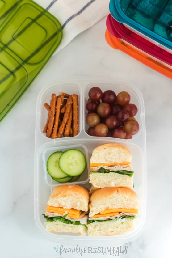 Mini Sliders Lunchbox Idea - Packed in Easy Lunchbox Containers