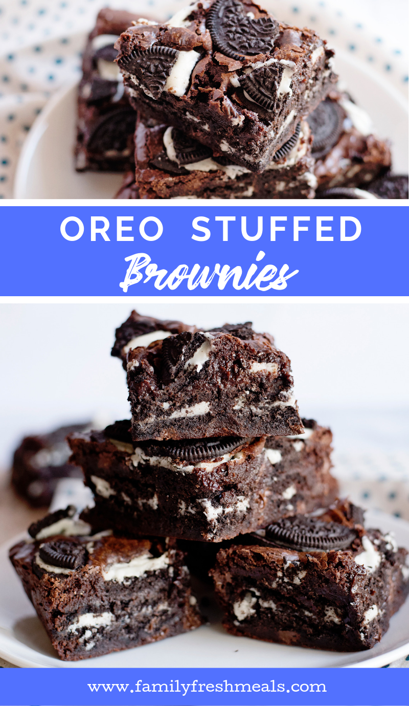Oreo Stuffed Brownies from Family Fresh Meals recipe #oreos #familyfreshmeals #brownies #stuffedbrownies #dessert #chocolate via @familyfresh
