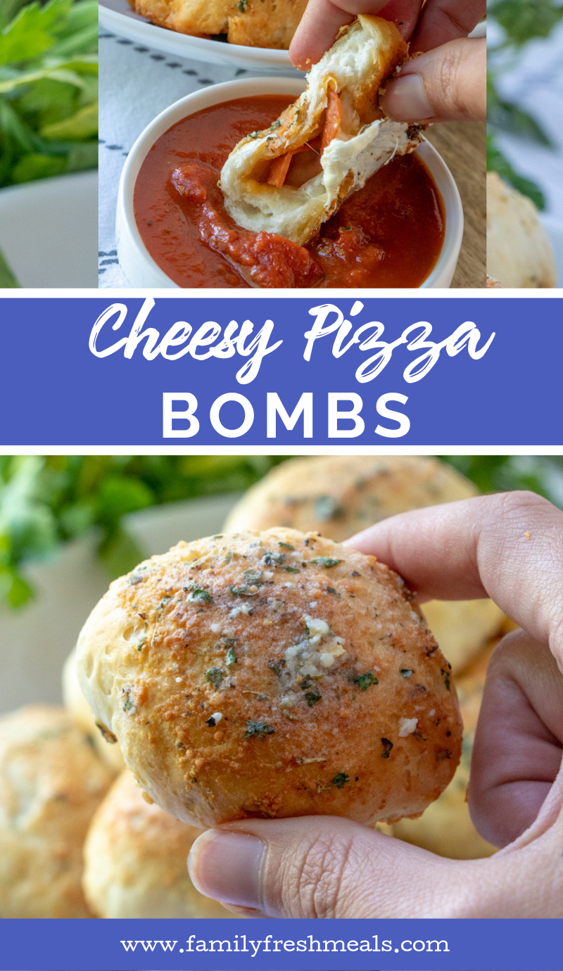 Cheesy Pizza Bombs Recipe #familyfreshmeals #pizza #appetizers #cheesy #bread #familyfavorite #kidapproved via @familyfresh