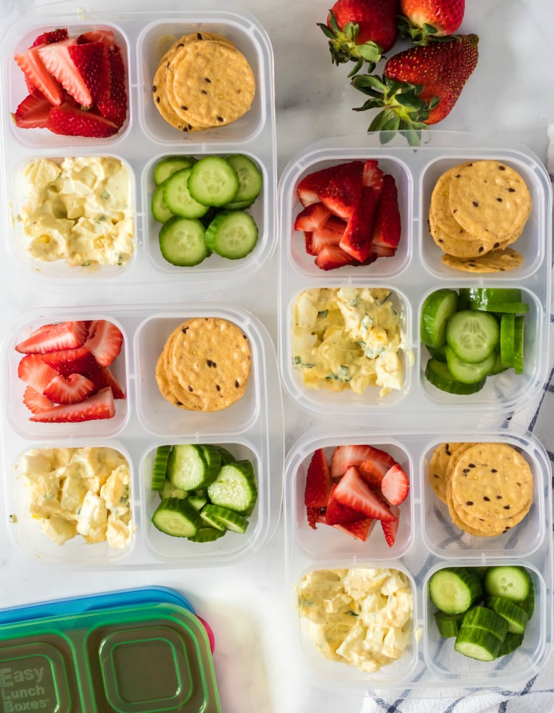 Healthy Egg Salad Lunchbox Idea - Packed in Easylunchboxes snack boxes