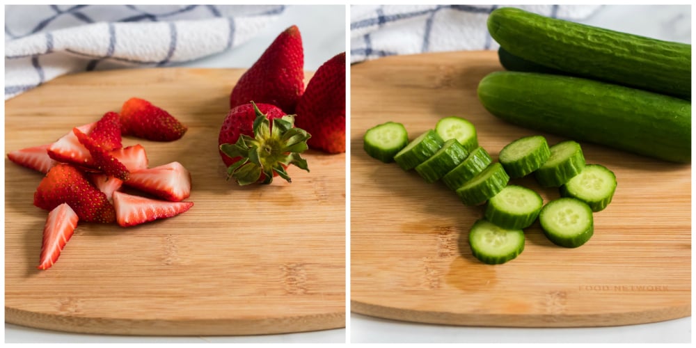 Healthy Egg Salad Lunchbox Idea - strawberries and cucumbers on cutting board