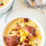 Instant Pot Potato Corn Chowder - served in small white bowls