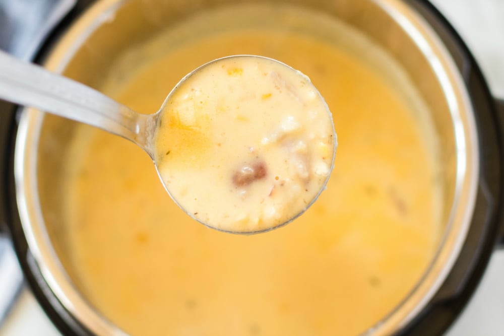 Instant Pot Potato Corn Chowder - soup in spoon